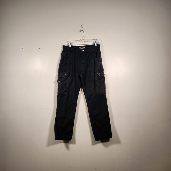 CARHARTT Relaxed Fit Work Pant Men Tagged 34 x 32 | Measure 32 x 31 Black Canvas - Picture 1 of 9